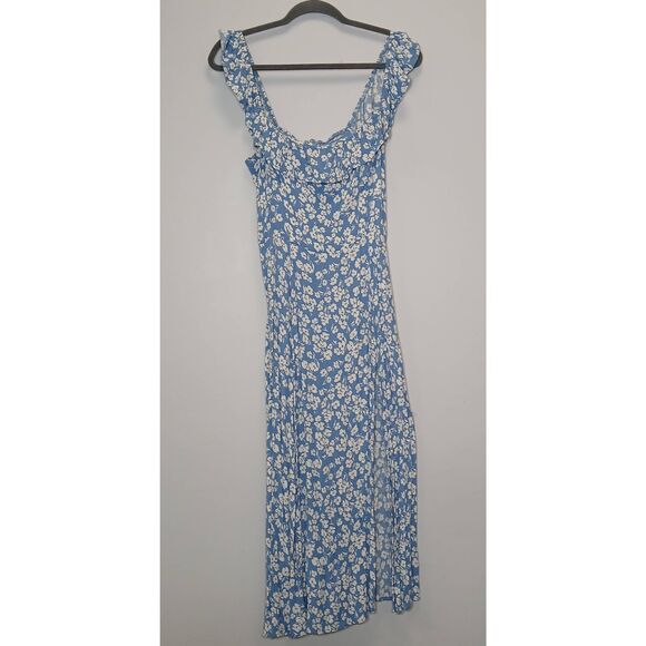 Reformation Dresses & Skirts - Reformation womens size 10 amethyst dress midi square neck ruffle blue floral